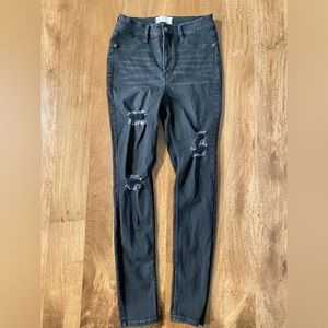 Free People High Rise Distressed Black Jeans Size 30